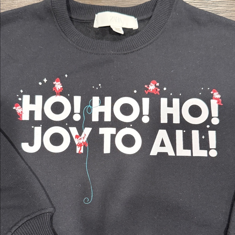 Zara Black Festive Sweatshirt with White and Red Print - Picture 3 of 5